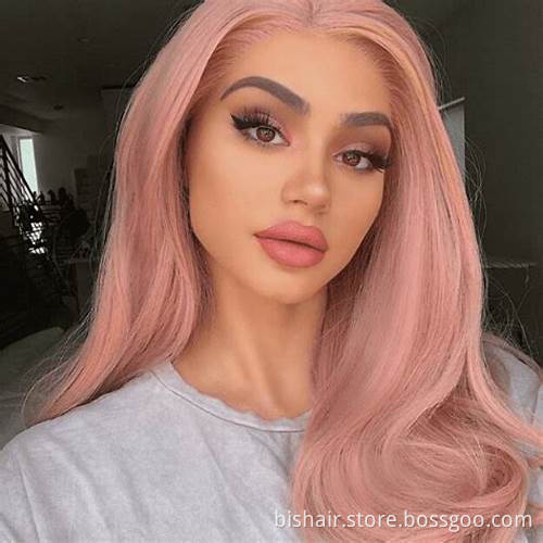 Wholesale Body Wave Wigs With Bangs Blonde Pink Colored Brazilian Human Hair Wigs For Black Women With Bangs Full Machine Wigs